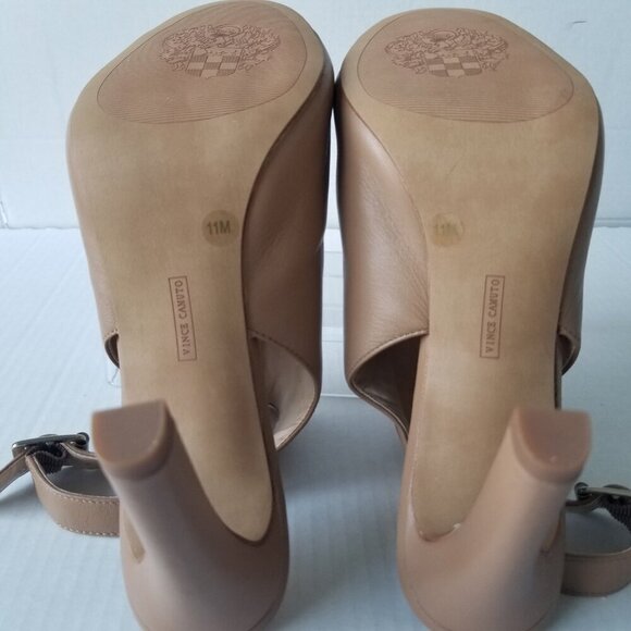 Vince Camuto Olivia Tan Leather Shootie Open Toe Sandal Heels 4" Dressy Date 11 - Picture 9 of 16